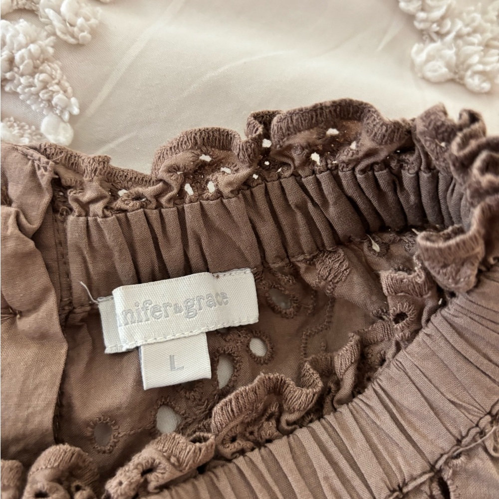 Jennifer Grace Elegant Brown Lace Blouse
